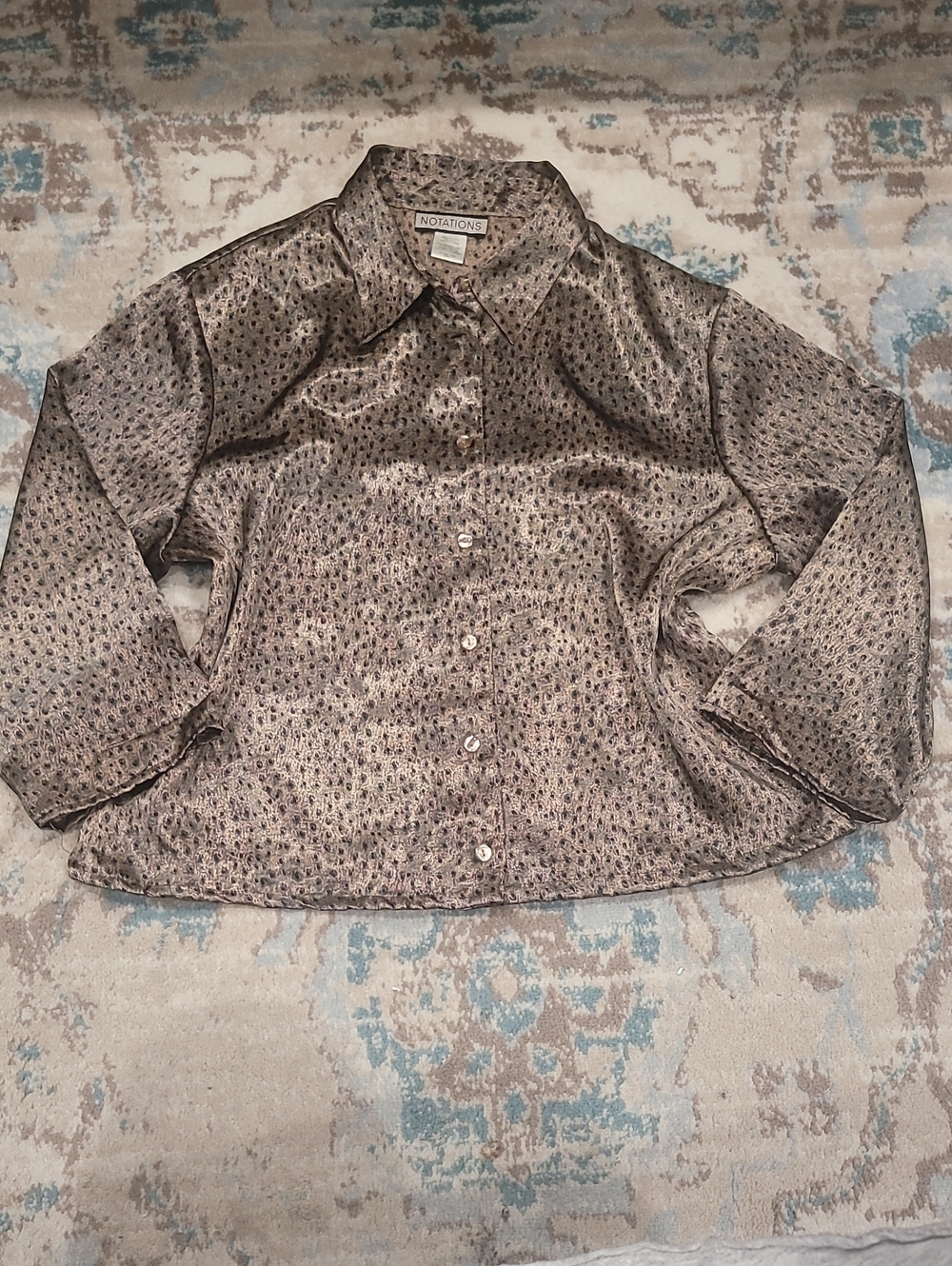 Notations Taupe Paisley-Print Button-Down Blouse